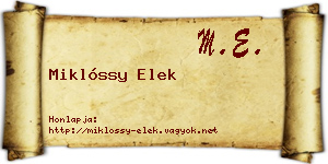 Miklóssy Elek névjegykártya