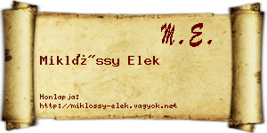 Miklóssy Elek névjegykártya